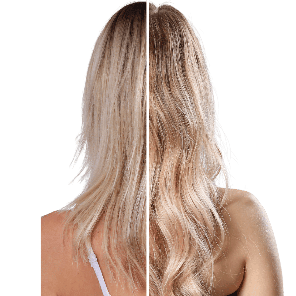 davor-danach Bild Haarverlängerung blond mit Belle Extensions davor-danach Haarverlängerung blond mit Belle Extensions
